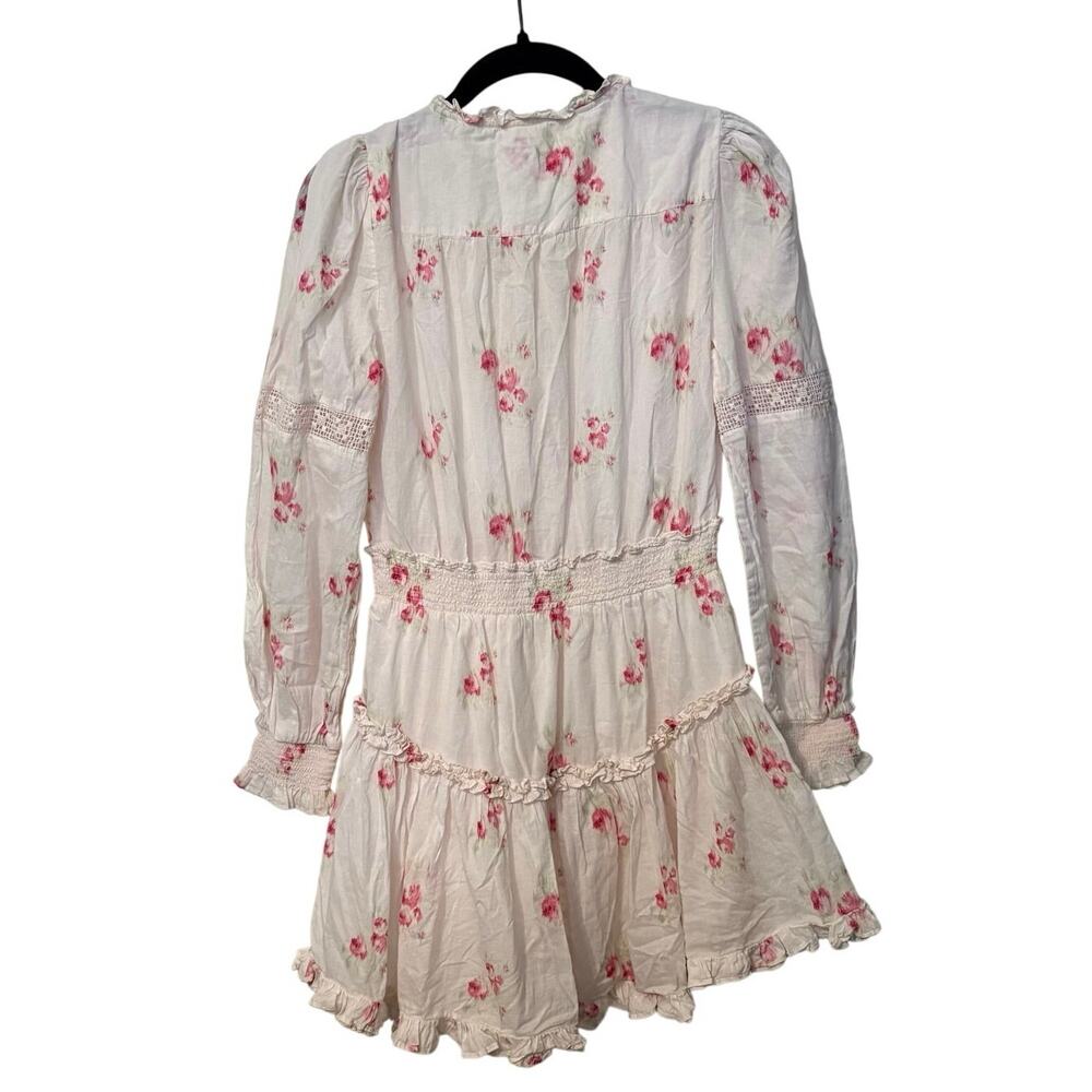 Love Shack Fancy 100% Cotton White Pink Floral Ruffle Mini Dress Size Small - Picture 5 of 7